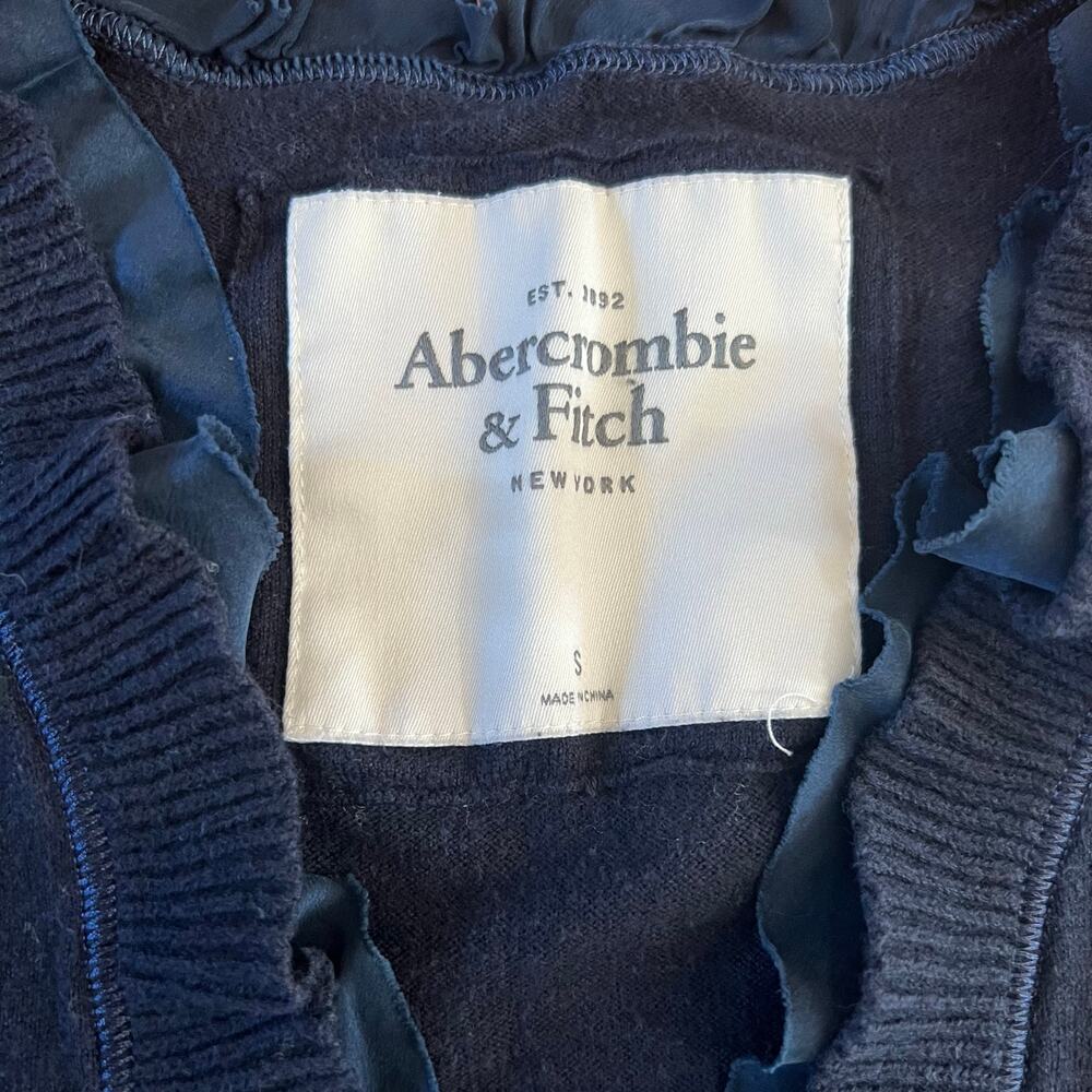 Abercrombie & Fitch Vintage Y2K Navy Blue Open Front Ruffle Cardigan | S - Picture 3 of 3